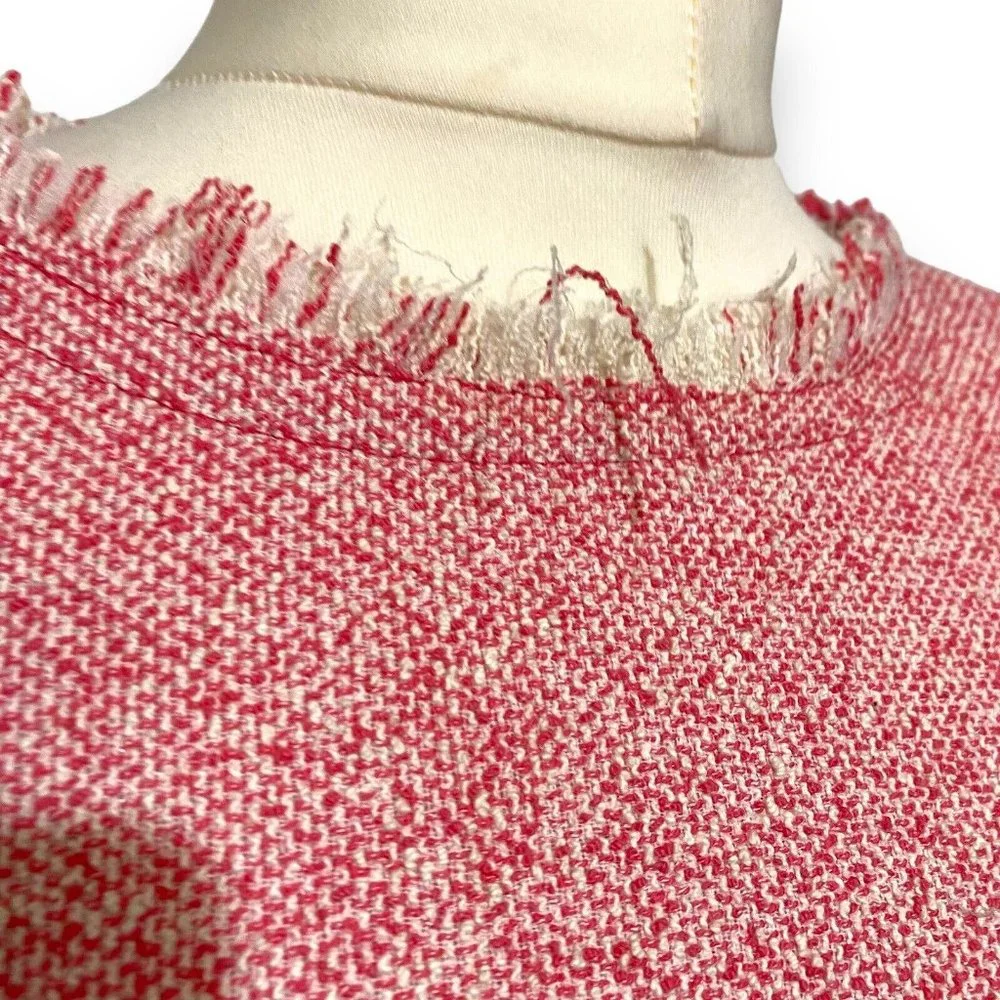 Hush Top 10 Pink Melange Textured Cotton Blend Raw Edge Frayed Boxy Boho - Picture 5 of 11